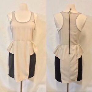 Peppermint Cream & Black Peplum Dress S